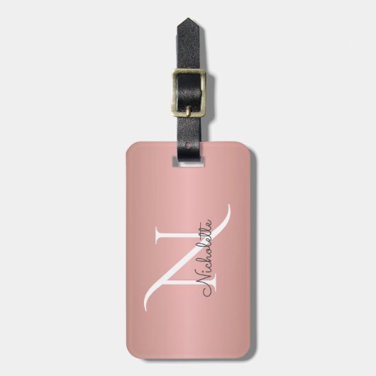 Monogram Roos Gold Girly Script Custom Name Bagagelabel (Voorkant verticaal)