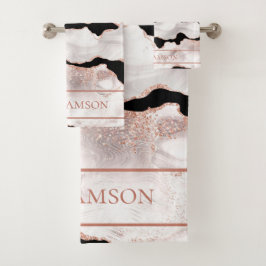 Monogram Roos Gold Glitter Agate Black White Swirl Bad Handdoek