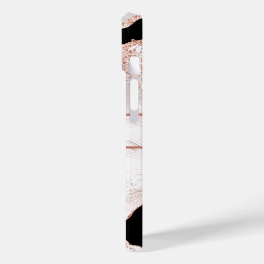 Monogram Roos Gold Glitter Agate Black White Swirl Case-Mate iPhone Case (Achterkant / Links)