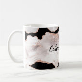 Monogram Roos Gold Glitter Agate Black White Swirl Koffiemok (Links)