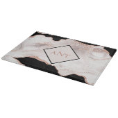 Monogram Roos Gold Glitter Agate Black White Swirl Snijplank (Hoek)
