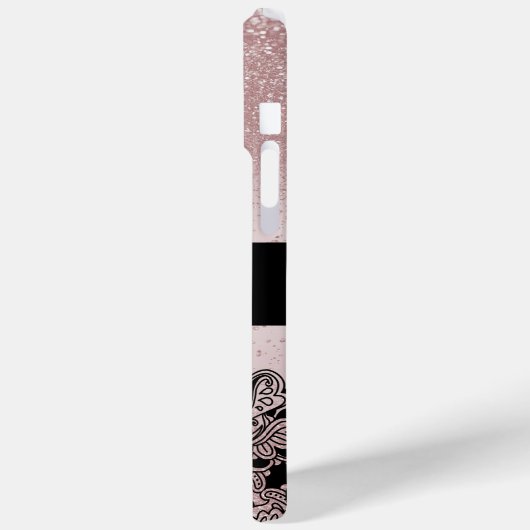 Monogram Roos Gold Glitter Case-Mate iPhone Case (Achterkant / Links)