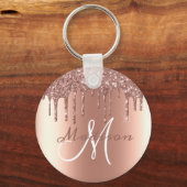 Monogram Roos Gold Glitter Drift Sparkle Sleutelhanger (Voorkant)