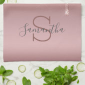 Monogram Roos Gold Glitter Drip Blush Pink Trendy Theedoek (Gevouwen)