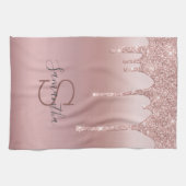 Monogram Roos Gold Glitter Drip Blush Pink Trendy Theedoek (Horizontaal)