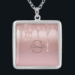 Monogram Roos Gold Glitter Drip Roze Naam Zilver Vergulden Ketting<br><div class="desc">Een roos gouden druppelaar,  monogrammed naam ketting voor haar. Dit zijn geweldige cadeautjes van het bruidsfeest. Bekijk onze andere producten in het Roos Gold Dripping Glitter collectie.</div>