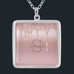 Monogram Roos Gold Glitter Drip Roze Naam Zilver Vergulden Ketting<br><div class="desc">Een roos gouden druppelaar,  monogrammed naam ketting voor haar. Dit zijn geweldige cadeautjes van het bruidsfeest. Bekijk onze andere producten in het Roos Gold Dripping Glitter collectie.</div>