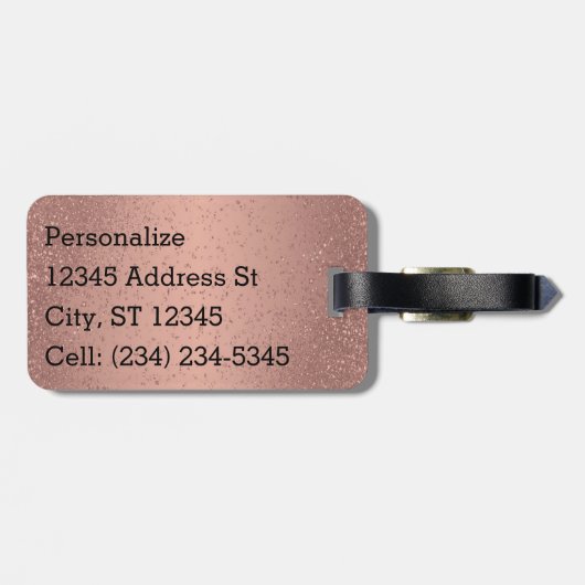 Monogram Roos Gold Glitter en Black Damask Bagagelabel (Achterkant horizontaal)