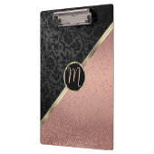 Monogram Roos Gold Glitter en Black Damask Clipbo Klembord (Links)