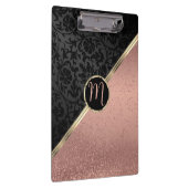 Monogram Roos Gold Glitter en Black Damask Clipbo Klembord (Rechts)