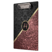 Monogram Roos Gold Glitter en Black Damask Klembord (Links)