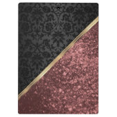 Monogram Roos Gold Glitter en Black Damask Klembord (Achterkant)