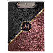 Monogram Roos Gold Glitter en Black Damask Klembord (Voorkant)