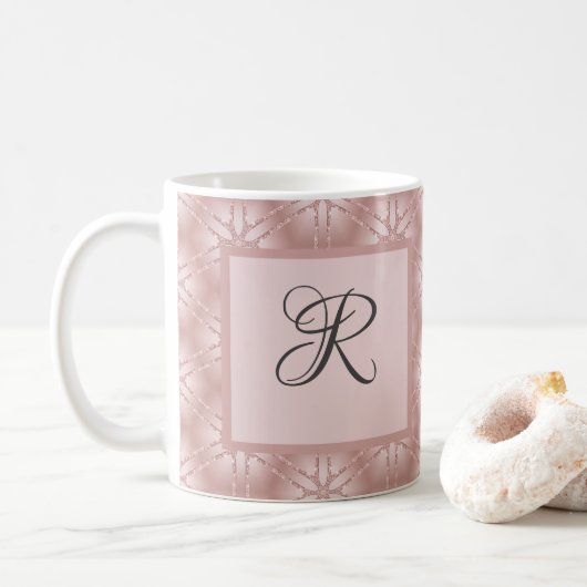 Monogram Roos Gold Glitter Geometric Pattern Koffiemok (Met donut)