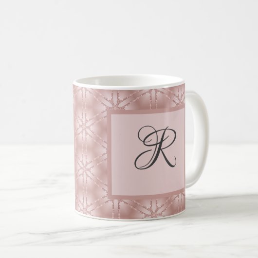 Monogram Roos Gold Glitter Geometric Pattern Koffiemok (Voorkant rechts)