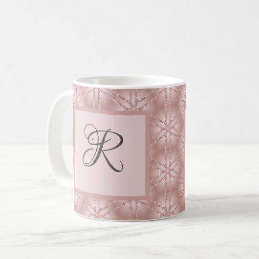 Monogram Roos Gold Glitter Geometric Pattern Koffiemok (Voorkant links)