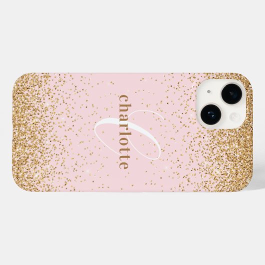 Monogram Roos Gold Glitter Girly Glam Case-Mate iPhone Case (Achterkant (horizontaal))