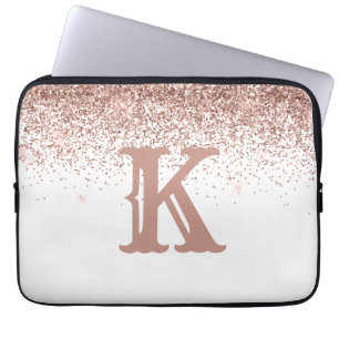 Monogram Roos Gold Glitter Girly Personeelsgeperso Laptop Sleeve