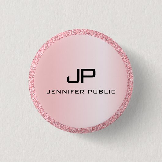 Monogram Roos Gold Glitter Kijk Sjabloon Elegant Ronde Button 3,2 Cm (Voorkant)