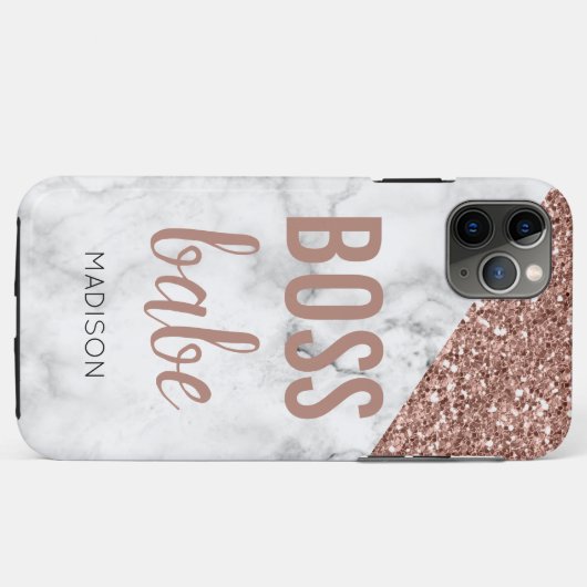 Monogram Roos Gold Glitter | Marble Boss Babe Case-Mate iPhone Case (Achterkant (horizontaal))