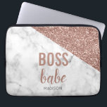 Monogram Roos Gold Glitter | Marble Boss Babe Laptop Sleeve<br><div class="desc">Boss Babe Roos Gold Girly Pink glitter met Marble plus een sjabloon voor jouw naam. Het perfecte hoesje als je baas en een baby.</div>