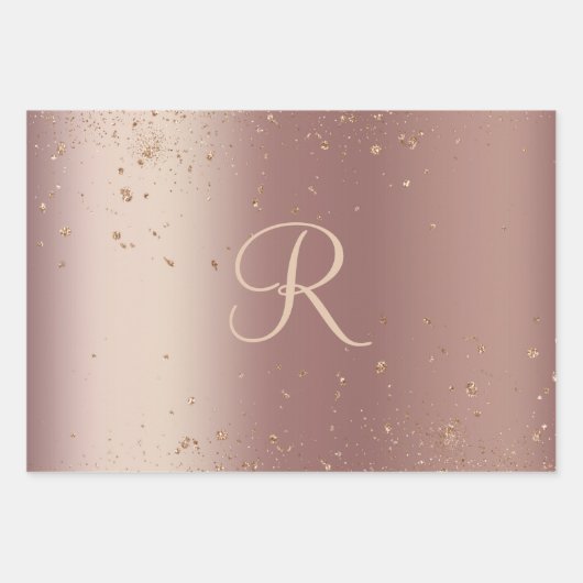 Monogram Roos Gold Glitter Script Trendy Inpakpapier Vel (Voorkant 3)