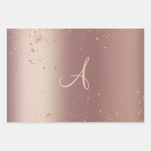 Monogram Roos Gold Glitter Script Trendy Inpakpapier Vel (Voorkant)