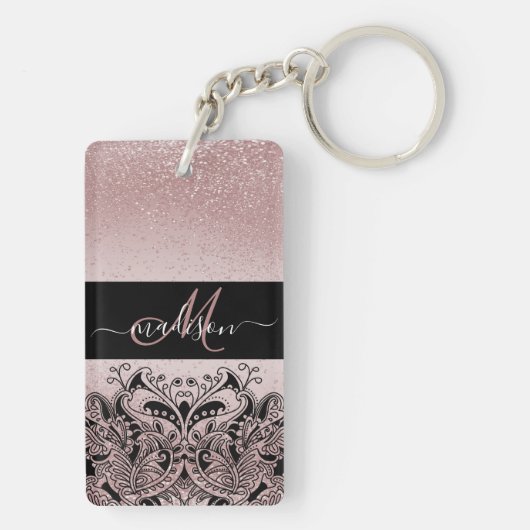 Monogram Roos Gold Glitter Sleutelhanger (achterkant)