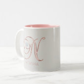 Monogram Roos Gold Grey Heart Letter 'N' Tweekleurige Koffiemok (Voorkant links)