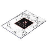 Monogram Roos Gold Initiaal Elegant White Marble Notitieboek (Linkerzijde)