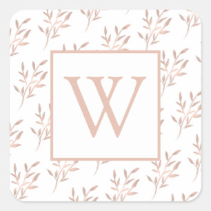 Monogram Roos Gold Leaves Vierkante Sticker