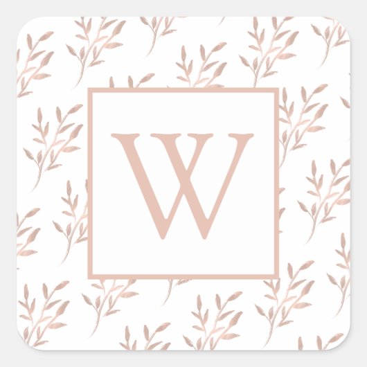 Monogram Roos Gold Leaves Vierkante Sticker (Voorkant)