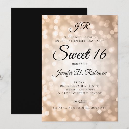 Monogram Roos Gold Licht Sweet 16 Birthday Kaart (Voorkant / Achterkant)