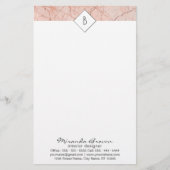 Monogram Roos Gold Marble Contactgegevens Briefpapier (Voorkant)
