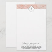 Monogram Roos Gold Marble Contactgegevens Briefpapier (Voorkant / Achterkant)