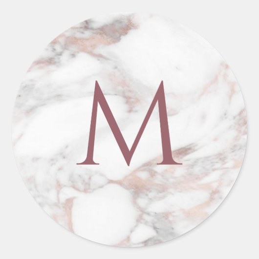Monogram Roos Gold Marble Elegant Sjabloon Ronde Sticker (Voorkant)