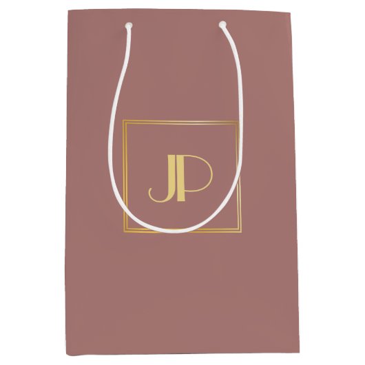 Monogram Roos Gold Modern Elegant Sjabloon Medium Cadeauzakje (Voorkant)