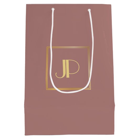 Monogram Roos Gold Modern Elegant Sjabloon Medium Cadeauzakje (Achterkant)
