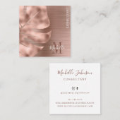Monogram Roos Gold Palm Leaf Brushed Metal Vierkante Visitekaartje (Voorkant / Achterkant)