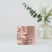 Monogram Roos Gold Palm Leaf Brushed Metal Vierkante Visitekaartje (Staand voorkant)