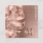 Monogram Roos Gold Palm Leaf Brushed Metal Vierkante Visitekaartje (Voorkant)