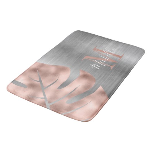 Monogram Roos Gold Palm Silver Leaf Brushed Metal Badmat (Gekanteld)