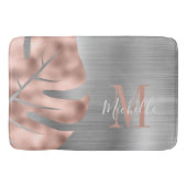 Monogram Roos Gold Palm Silver Leaf Brushed Metal Badmat (Voorkant)