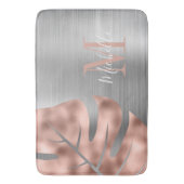 Monogram Roos Gold Palm Silver Leaf Brushed Metal Badmat (Voorkant Verticaal)
