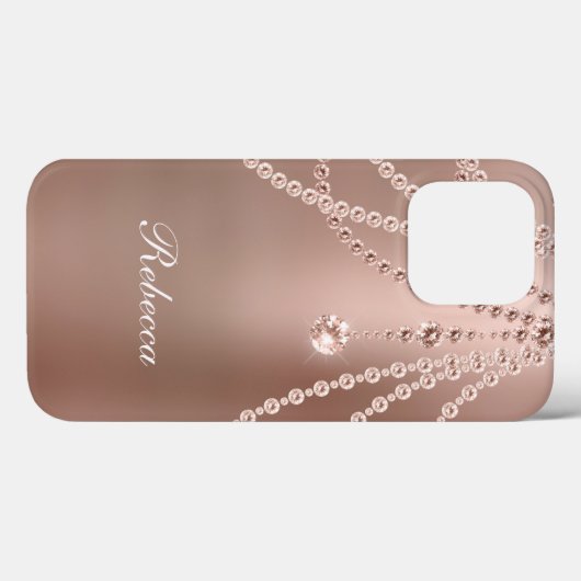 Monogram Roos Gold Pearls Diamonds Bling Glam Case-Mate iPhone Case (Achterkant (horizontaal))