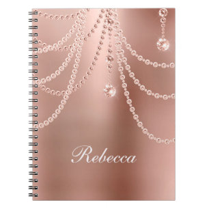 Monogram Roos Gold Pearls Diamonds Bling Glam Notitieboek