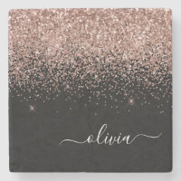 Monogram Roos Gold Pink Black Glitter Script