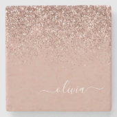 Monogram Roos Gold Pink Black Glitter Script Stenen Onderzetter (Voorkant)