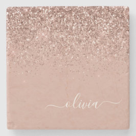 Monogram Roos Gold Pink Black Glitter Script Stenen Onderzetter
