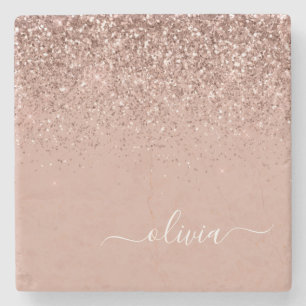 Monogram Roos Gold Pink Black Glitter Script Stenen Onderzetter